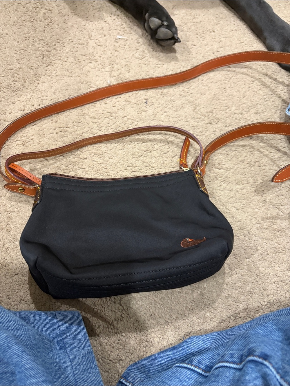 Dooney & Bourke Black Crossbody with Brown Leather Trim